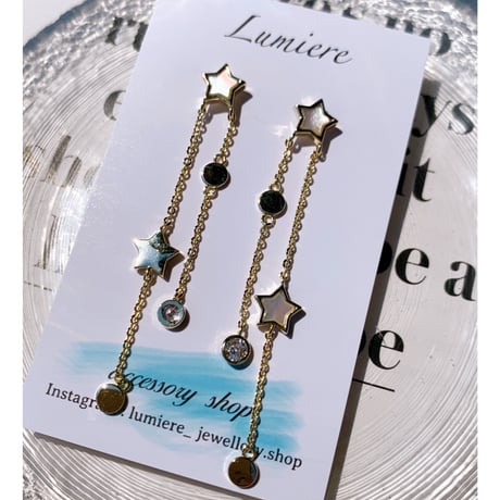 shell star ×  stone chain long pierce