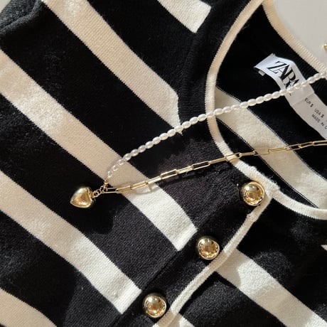 pearl × chain heart necklace