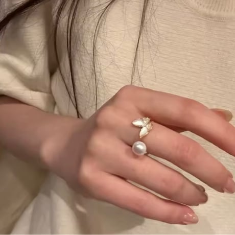 pearl × butterfly open ring
