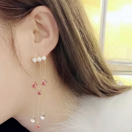 Pearl×rose stone sway pierce