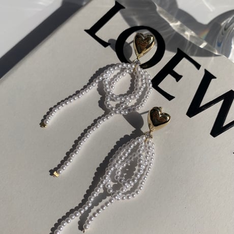 heart × pearl tassel pierce
