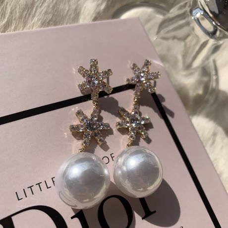 crystal × pearl long pierce