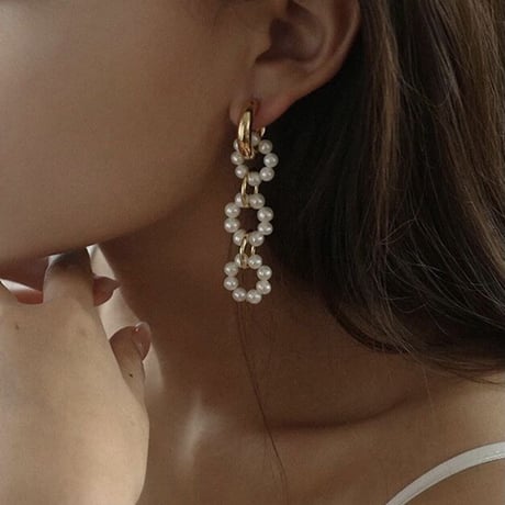 gold hoop × pearl 2way  pierce