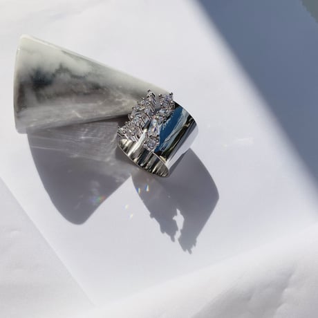 silver rent stone open ring