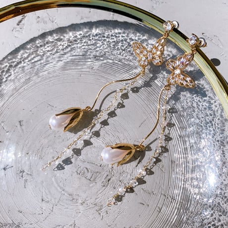 butterfly pearl flower long pierce