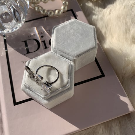 butterfly × square stone open  ring