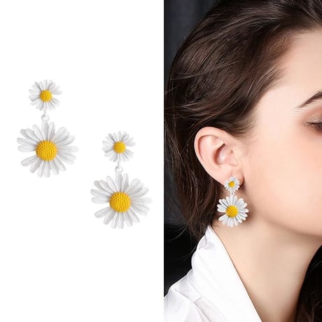 double marguerite pierce/earring