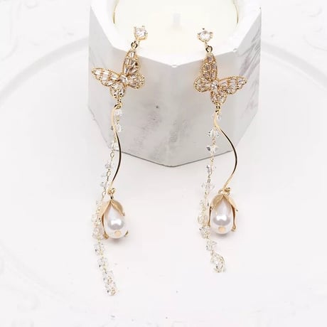 butterfly pearl flower long pierce
