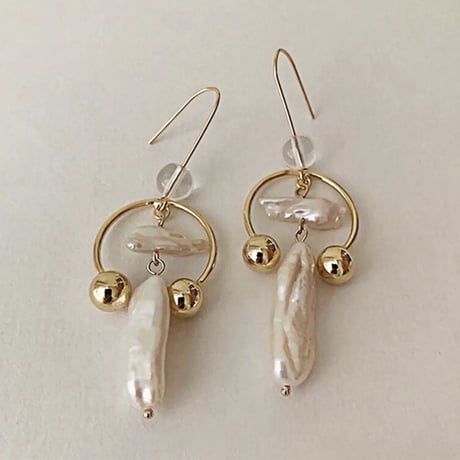 baroque pearl clear × gold bowl hook pierce