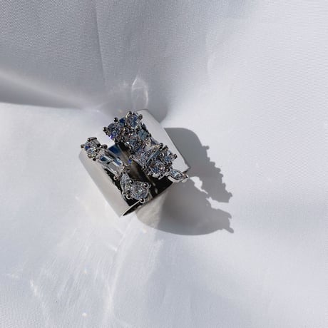 silver rent stone open ring
