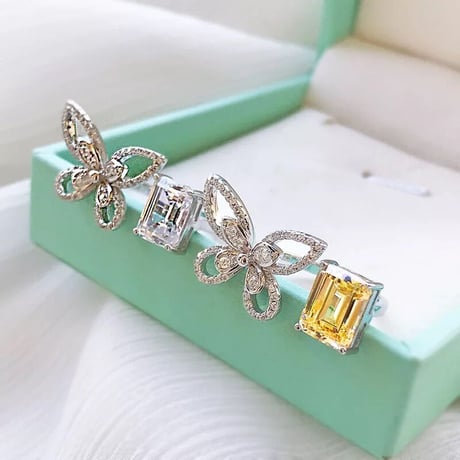 butterfly × square stone open  ring