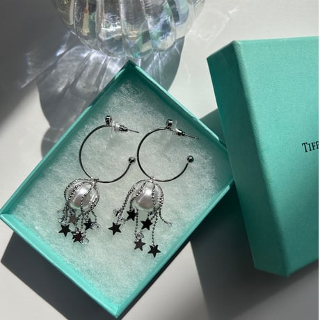 pearl × star fringe hoop  pierce