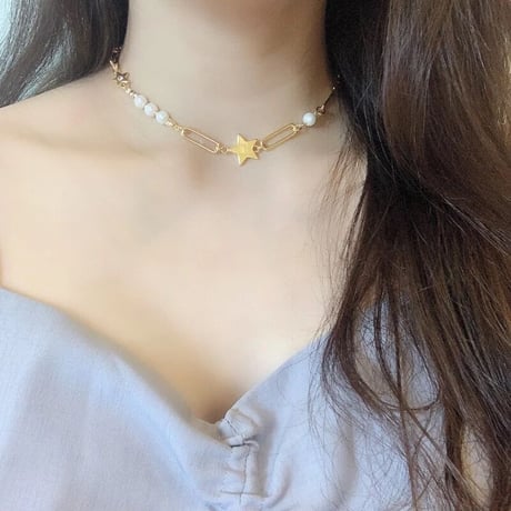star × clover pearl necklace