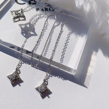 rhombus stone necklace & pierce set