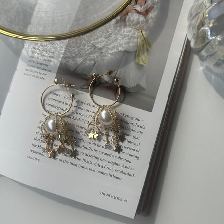 pearl × star fringe hoop  pierce