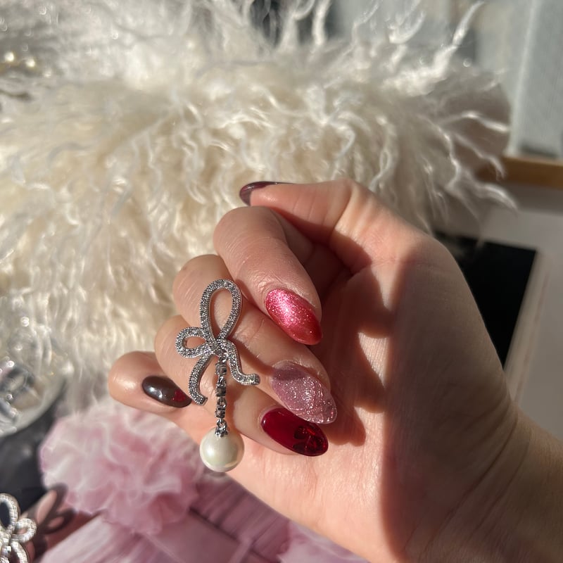 ribbon pearl pierce | Lumiere jewelley shop