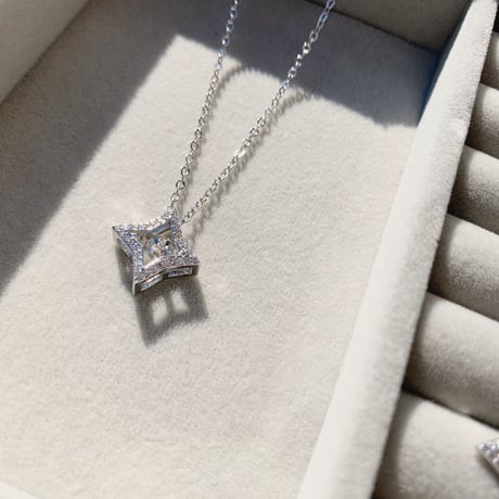 rhombus stone necklace & pierce set