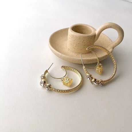 charm stone double hoop pierce