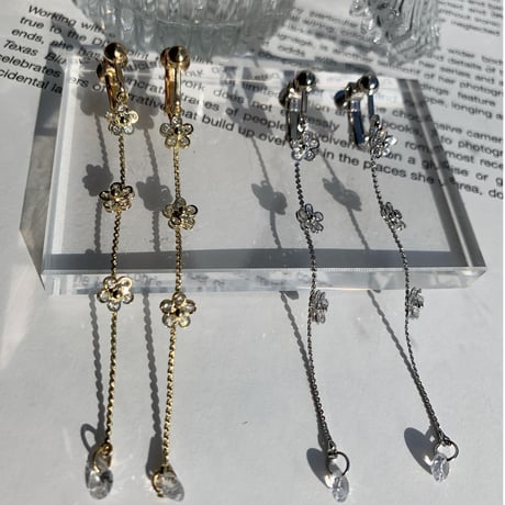 flower stone long chain earring