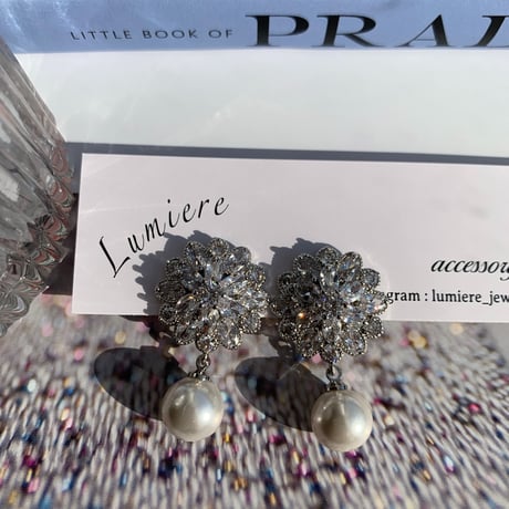 zirconia stone × pearl earring