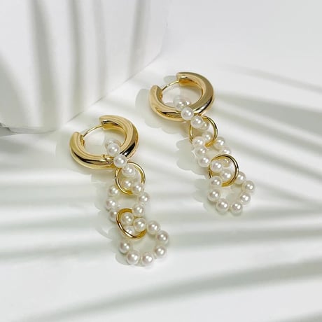 gold hoop × pearl 2way  pierce