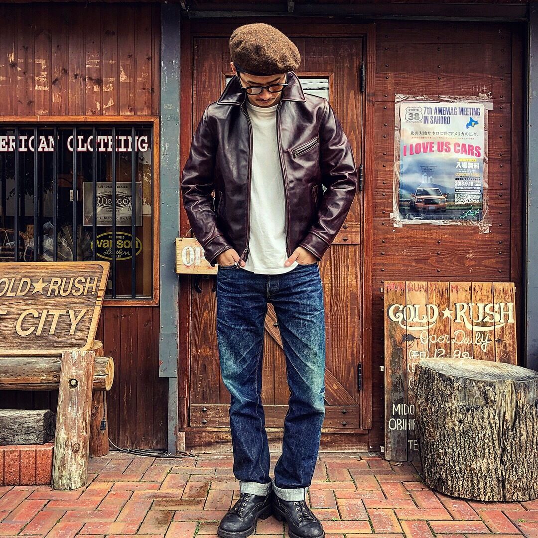 エアロレザー　ハーフベルト　34 　革ジャン Aero Leather ／Half Belt 