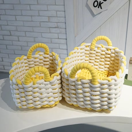 【一部即納】パステルニットの手編みな収納かご