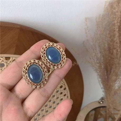 ブルービンテージラウンド ピアス/イヤリング