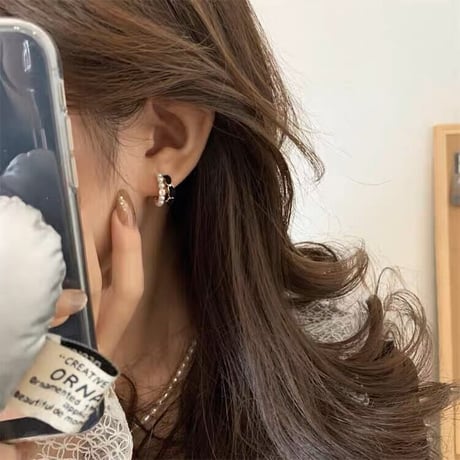 ゴールドパールモノトーンピアス
