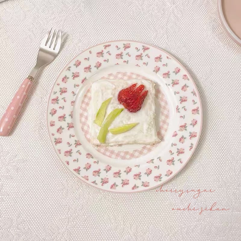 ピンクローズのギンガムチェックプレート | Cherry Sugar ピンクローズのギンガムチェックプレート | Cherry Sugar