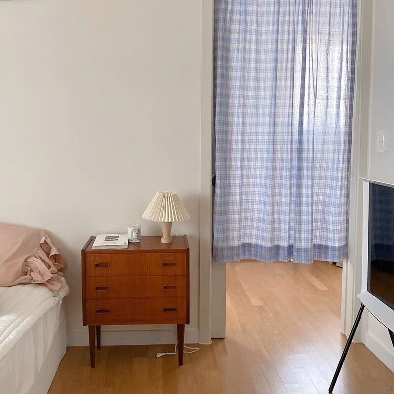 フレッシュブルーのチェック柄カーテン | Cherry Sugar