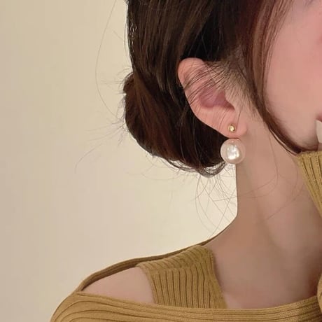 シルバー925:シンプルパール＆ゴールドピアス