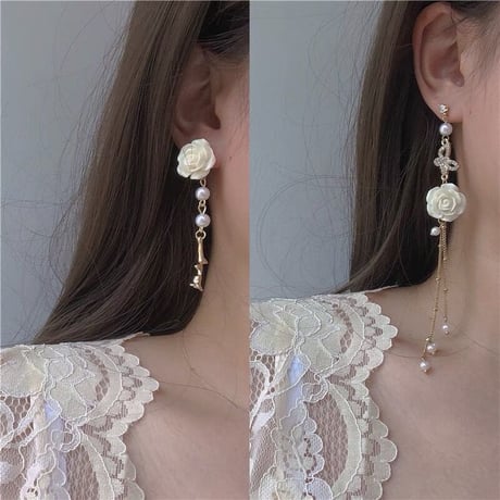 ローズビジューアシンメトリーピアス