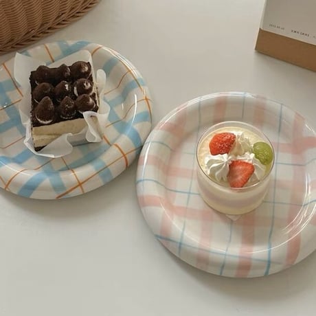 【即納】パステルチェックのぽってりプレート