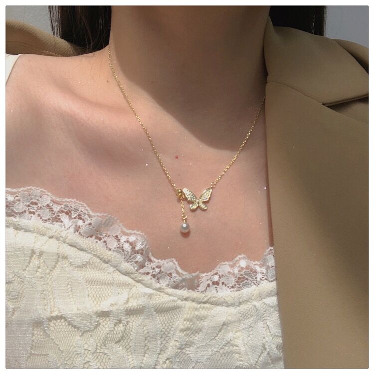ビジューバタフライロングパールネックレス | Cherry Sugar