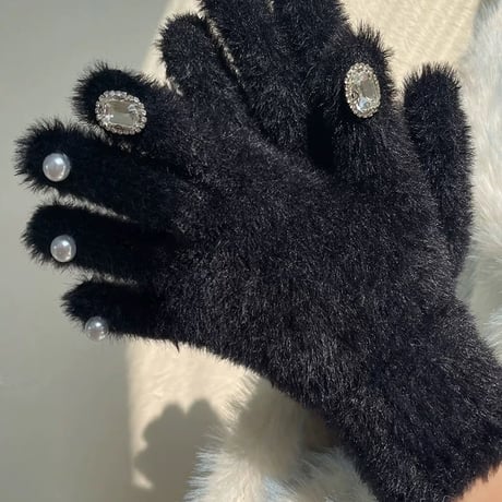 ふわふわパールビジュー手袋
