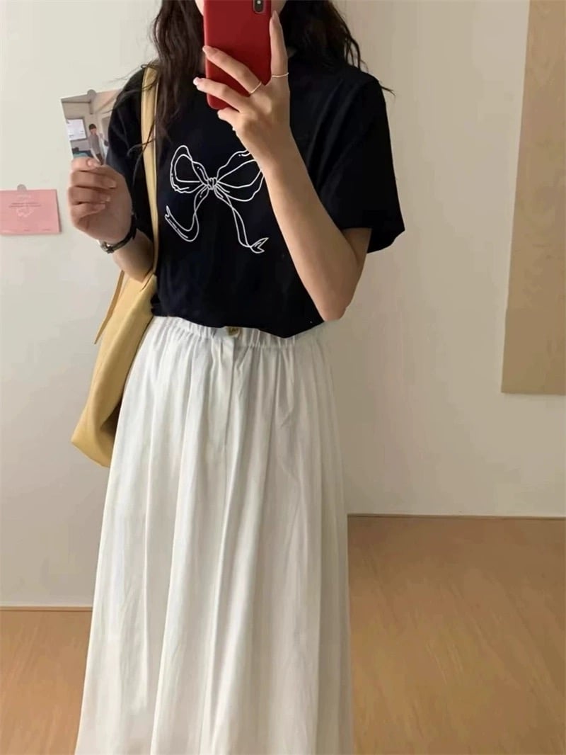 ohga BACK RIBBON T-shirt ホワイト　リボン　Tシャツ セール】【OPEN YY / オープンワイワイ】 RIBBON YY T-SHIRT：T