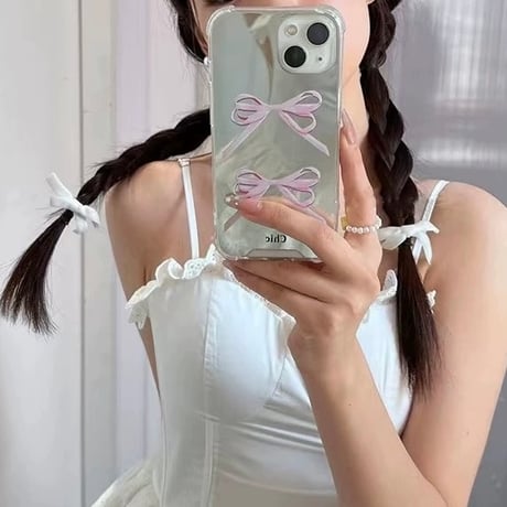 【即納】pinkリボンミラーiPhoneケース