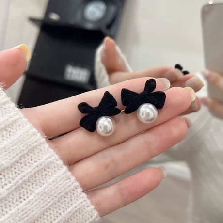 【即納】パールベロアリボン ピアス/イヤリング