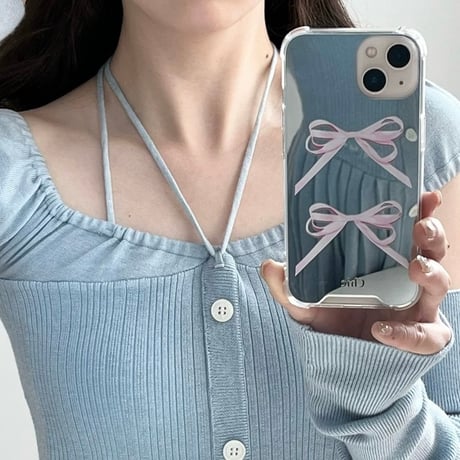【即納】pinkリボンミラーiPhoneケース