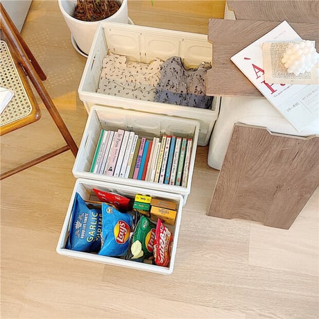 ホワイトとウッドのブロック収納BOX【Mサイズ】