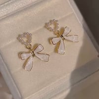 【即納】リボンパールハートピアス s925