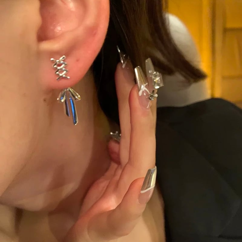 シルバー編み上げリボンピアス | Cherry Sugar