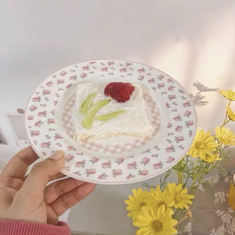 ピンクローズのギンガムチェックプレート | Cherry Sugar