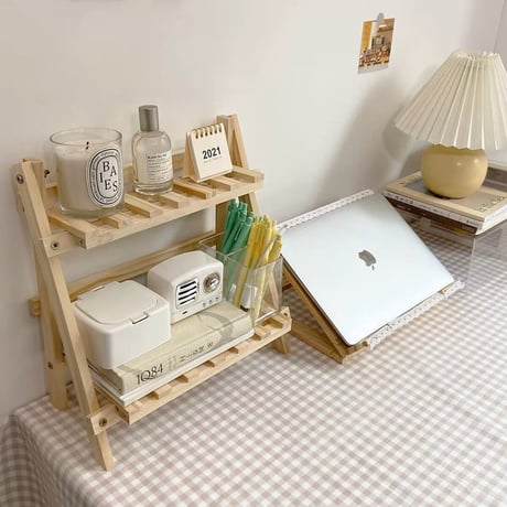 シンプルな木製の2段ラック