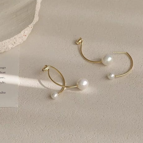 シルバー925:パールゴールドフープピアス