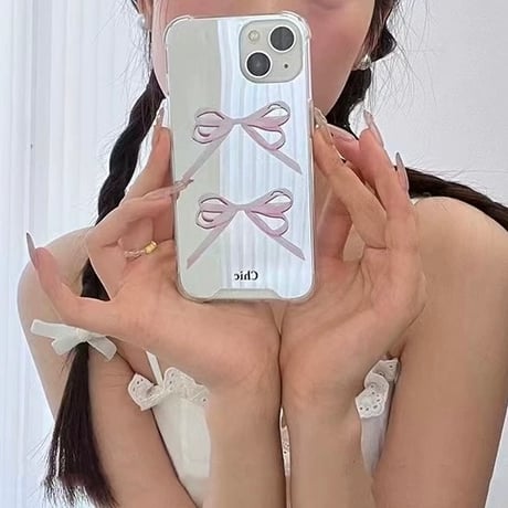 【即納】pinkリボンミラーiPhoneケース