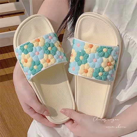 フラワーデザインカラフルルームシューズ