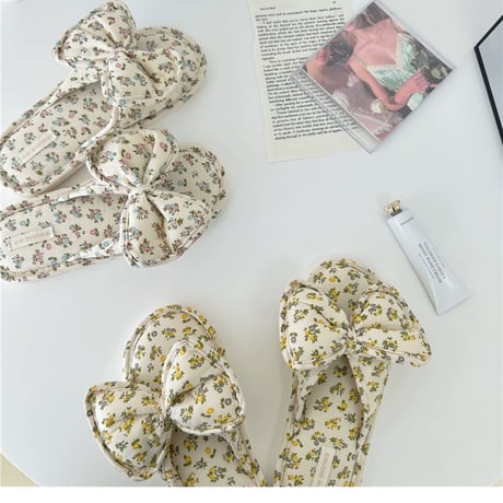 【一部即納】ビンテージフラワーribbonルームシューズ