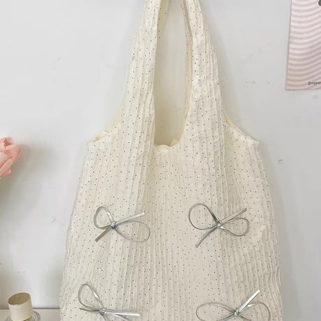 シルバーリボンドットバッグ
